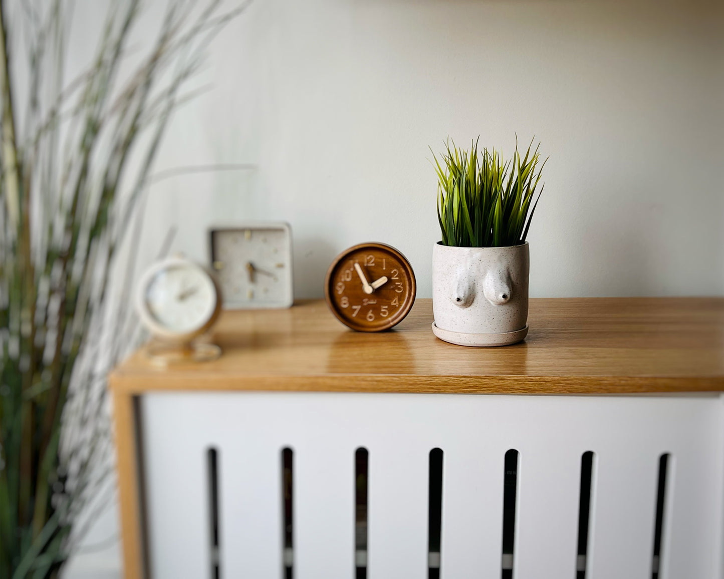 Boobie Planter - Cylinder Planter with Saucer - White - Handmade Ceramic