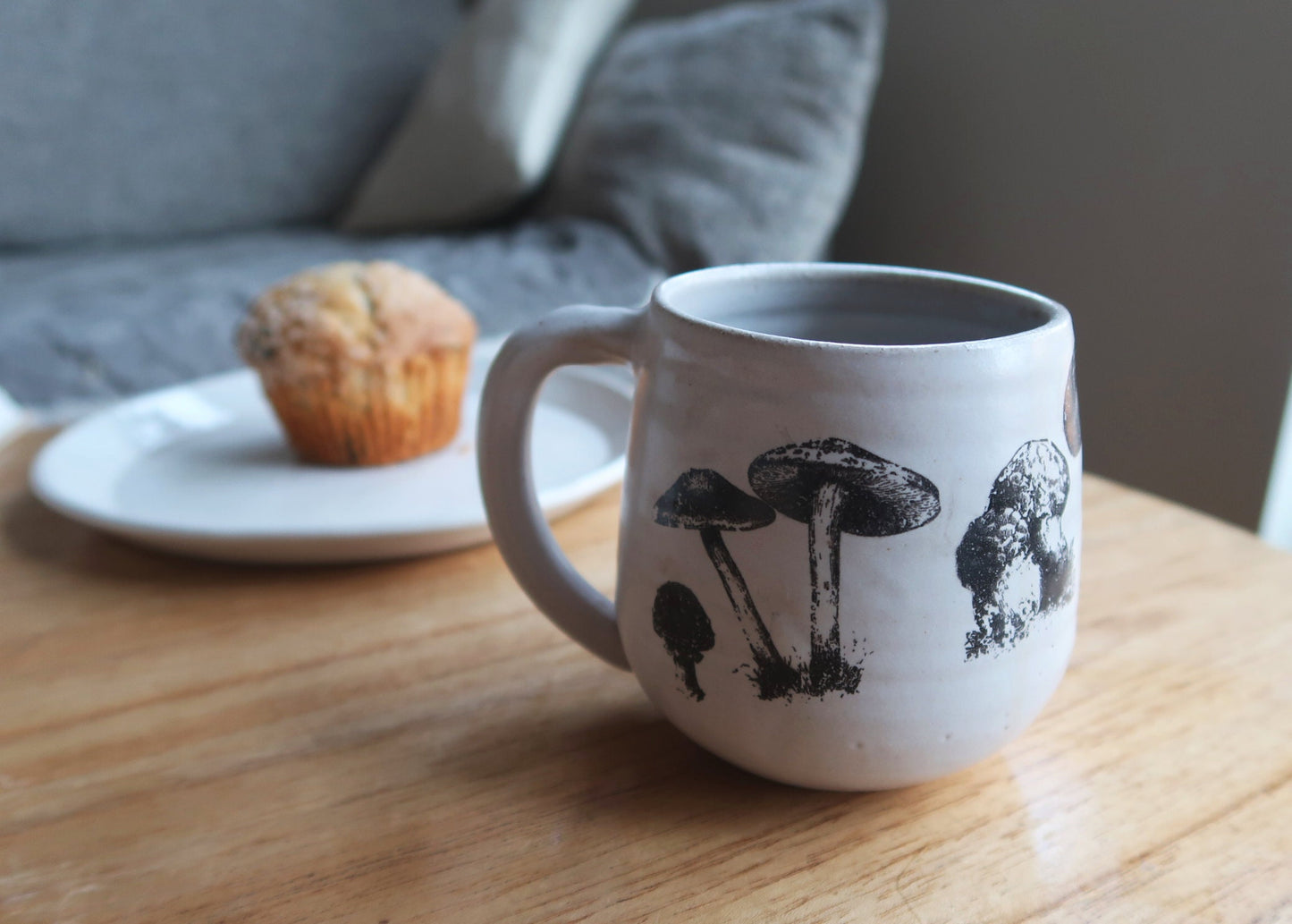 Shroom Mug - White - Handmade Ceramic Coffee Mug - Distressed Mushroom Design