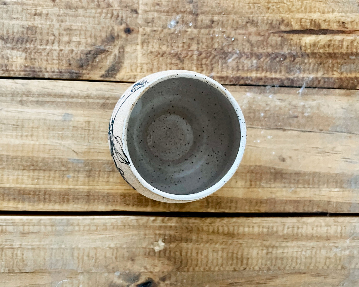 Flower Espresso Cup - White & Speckled Stoneware - Handmade Ceramic Coffee Mug - Small Tumbler Gift