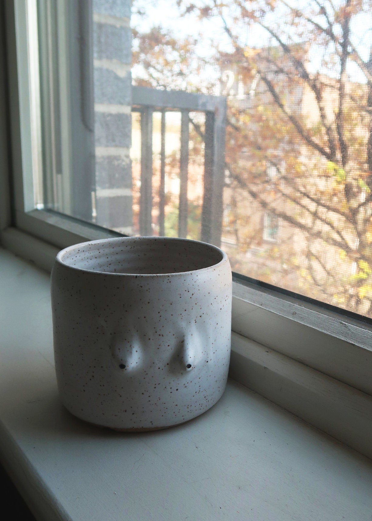 Boobie Planter - Cylinder Planter with Saucer - White - Handmade Ceramic