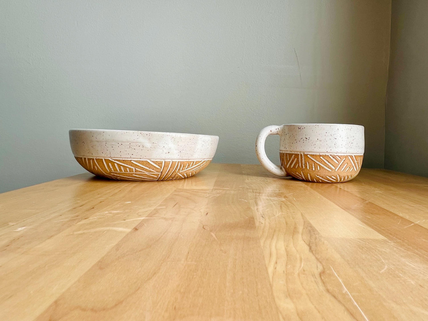 Handmade Wide Bowl – Ceramic Kitchenware – Modern Rice Bowl – Hand-Carved Stoneware Bowl