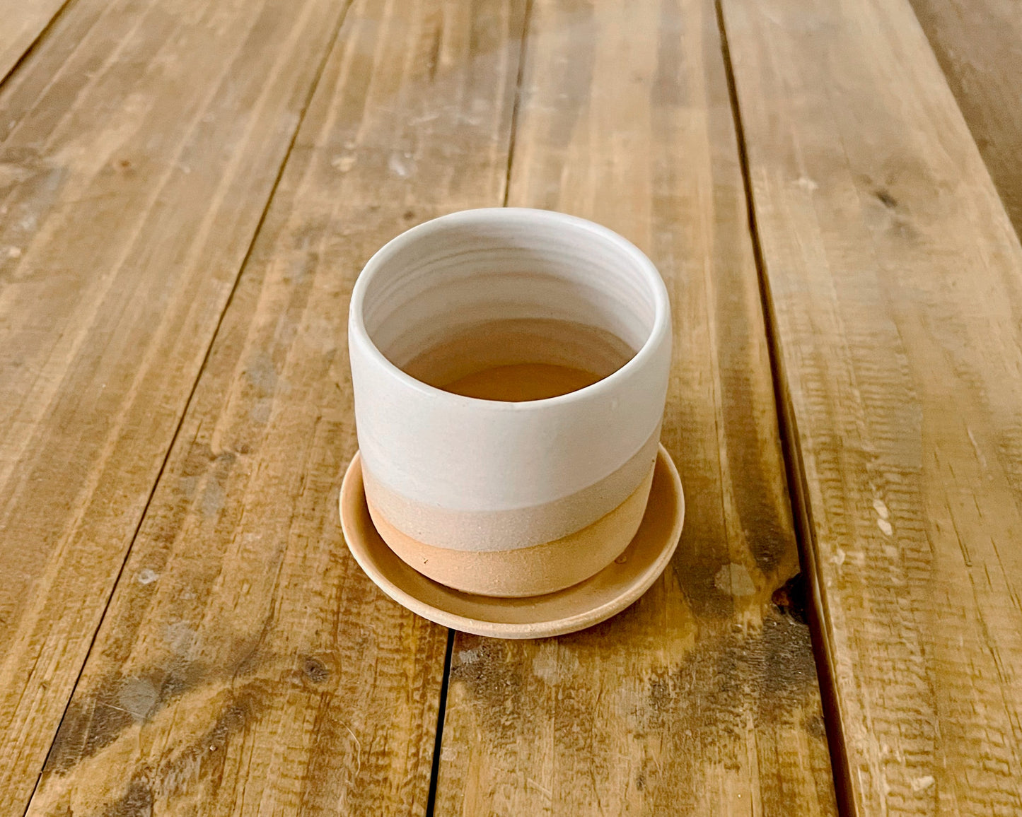 Handmade Ceramic Cylinder Succulent Pot with Saucer – White Planter with Color Options