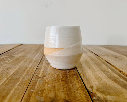 Handmade Criss-Cross Angled Tumbler – Unique Ceramic Tumbler in Warm White Glaze