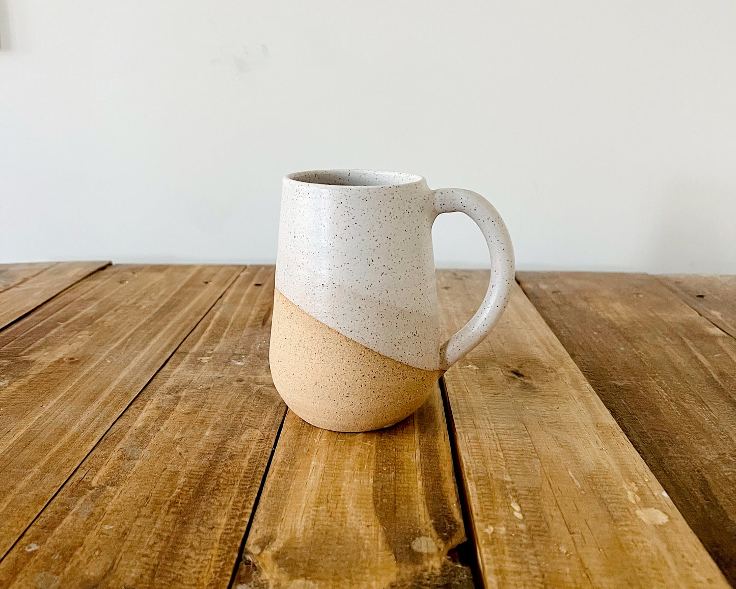 Tall Round-Bottom Mug - White and Beige - Handmade Ceramic Coffee Mug