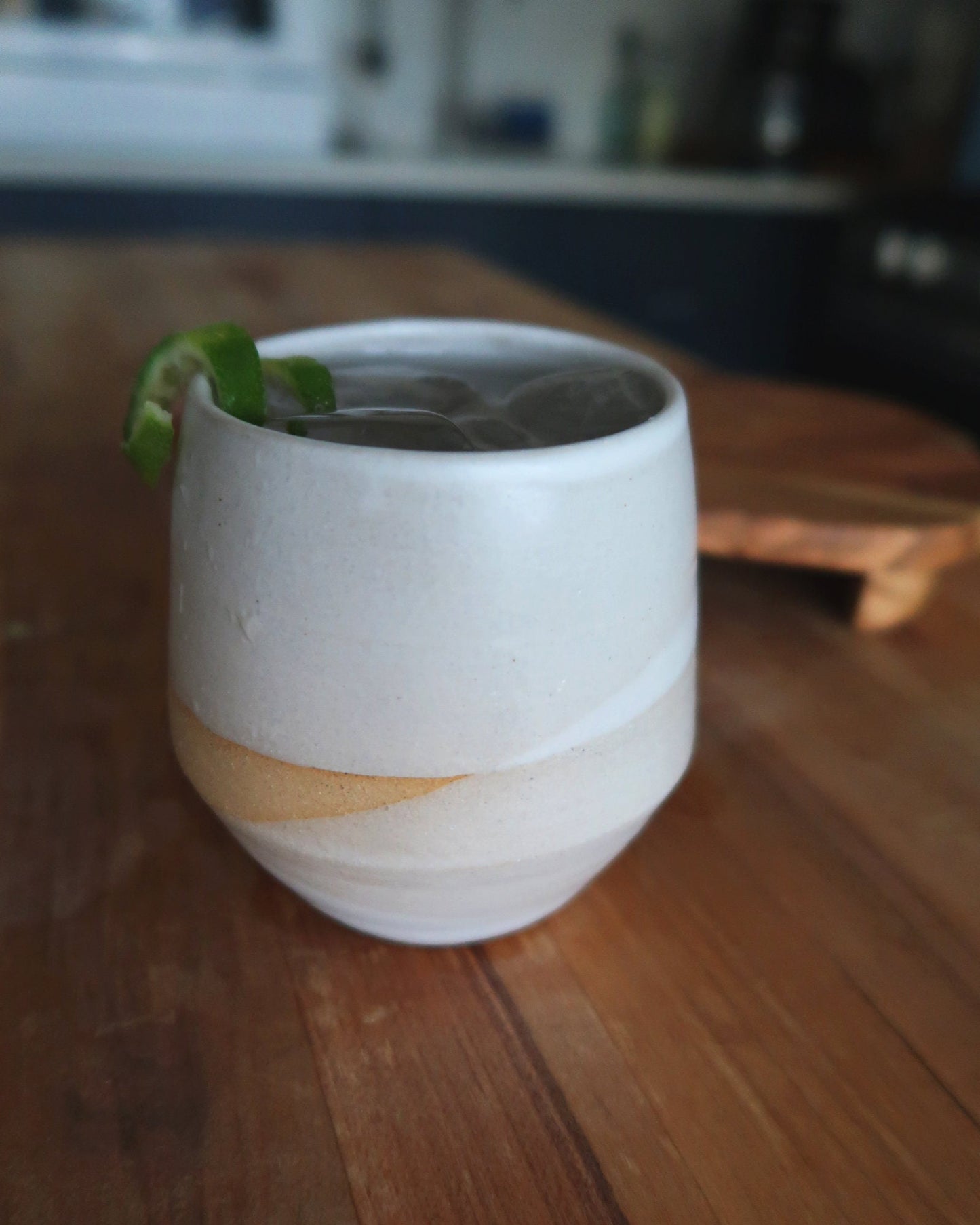Handmade Criss-Cross Angled Tumbler – Unique Ceramic Tumbler in Warm White Glaze