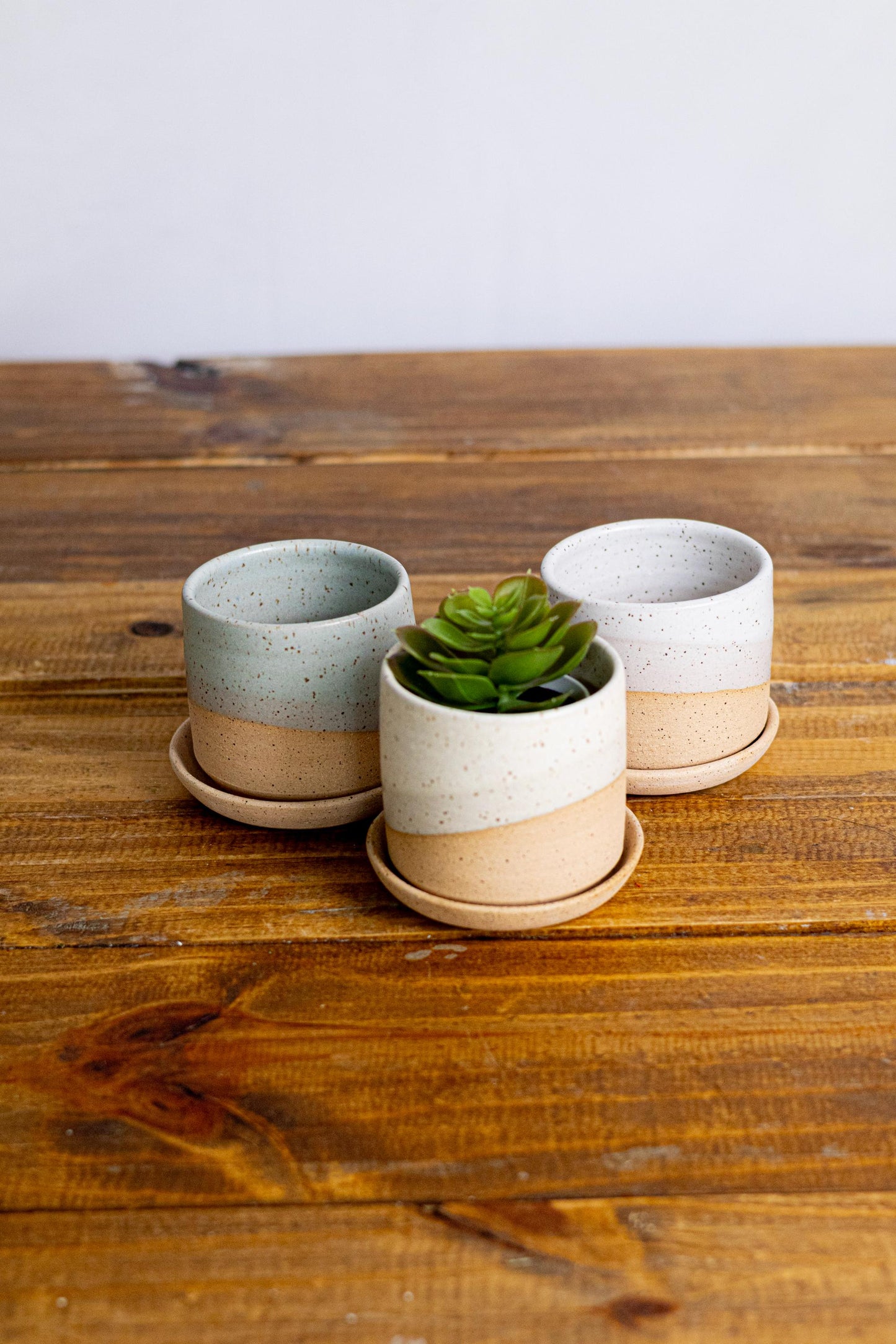 Handmade Ceramic Succulent Pot with Saucer - 3 inch - Speckled or Smooth