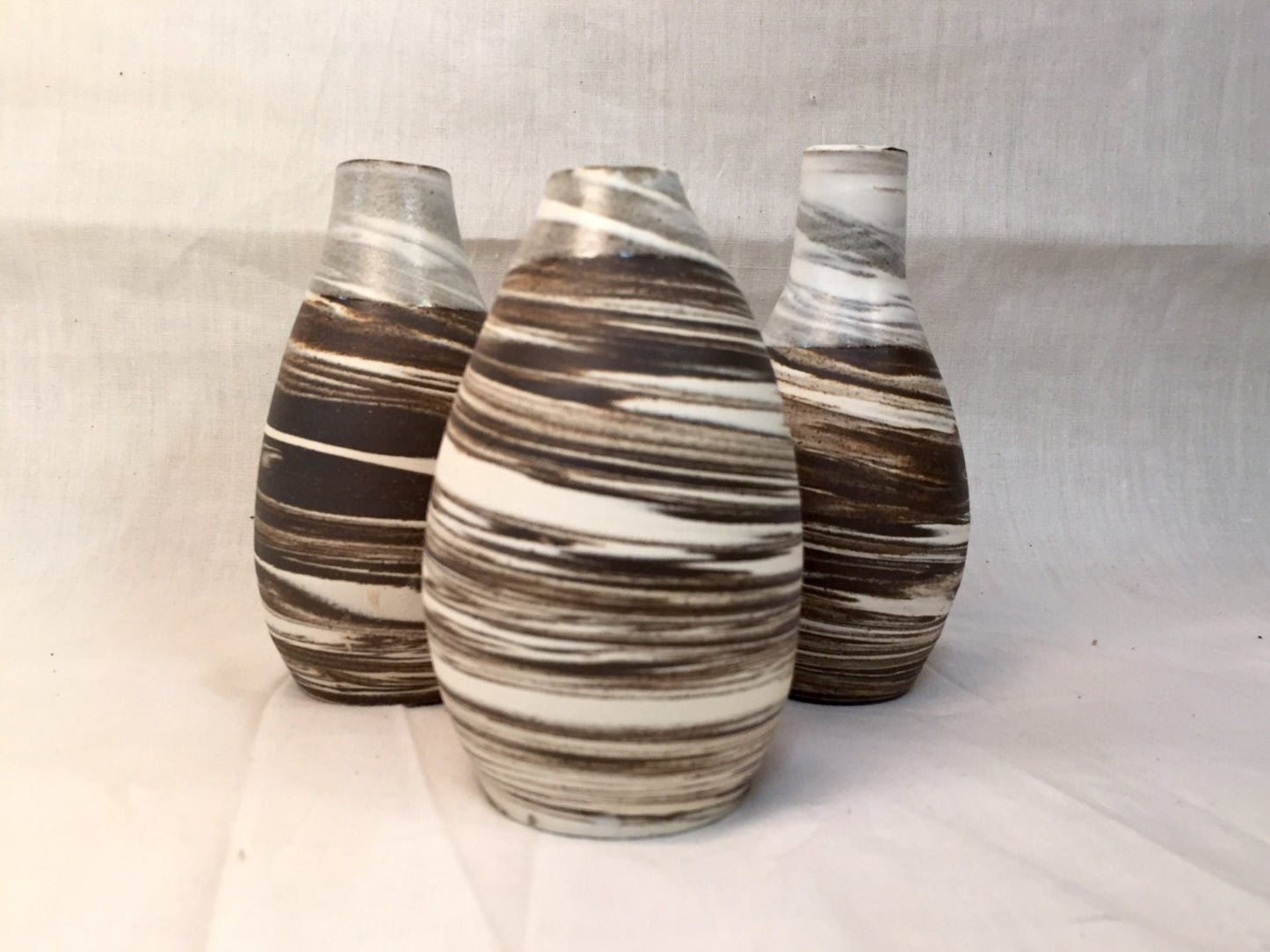 ceramic bud vases - marble clay- black and white - set of three