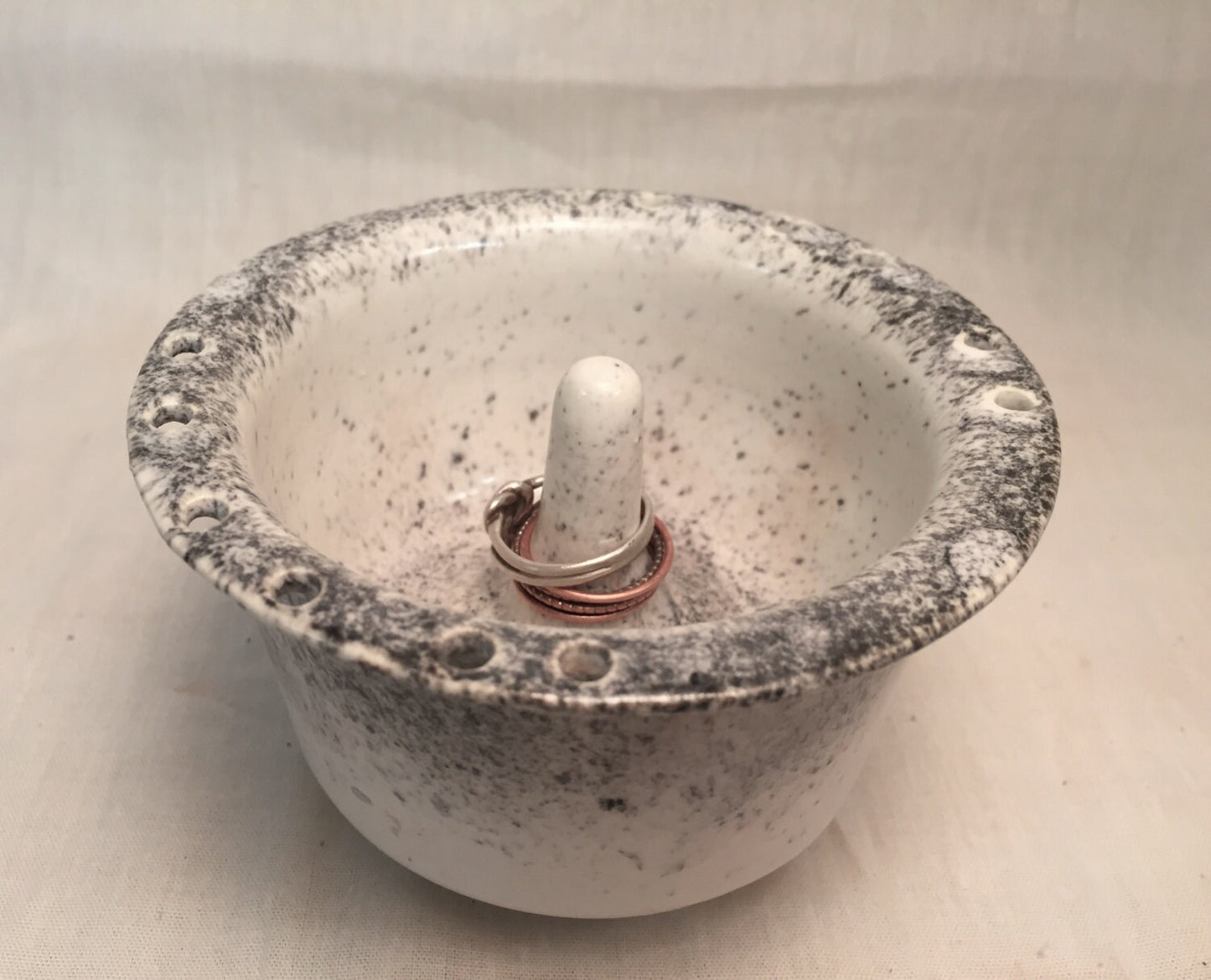 Ceramic ring dish - earring holder - jewerly - black and white