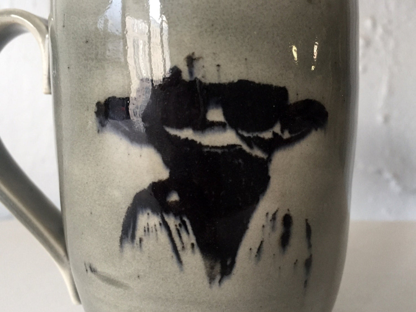 Handmade ceramic mug - yoda themed - starwars - grey and black