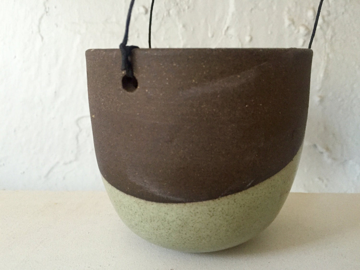 Ceramic sage green outdoor/indoor hanging jar flower/herb/ candle holder