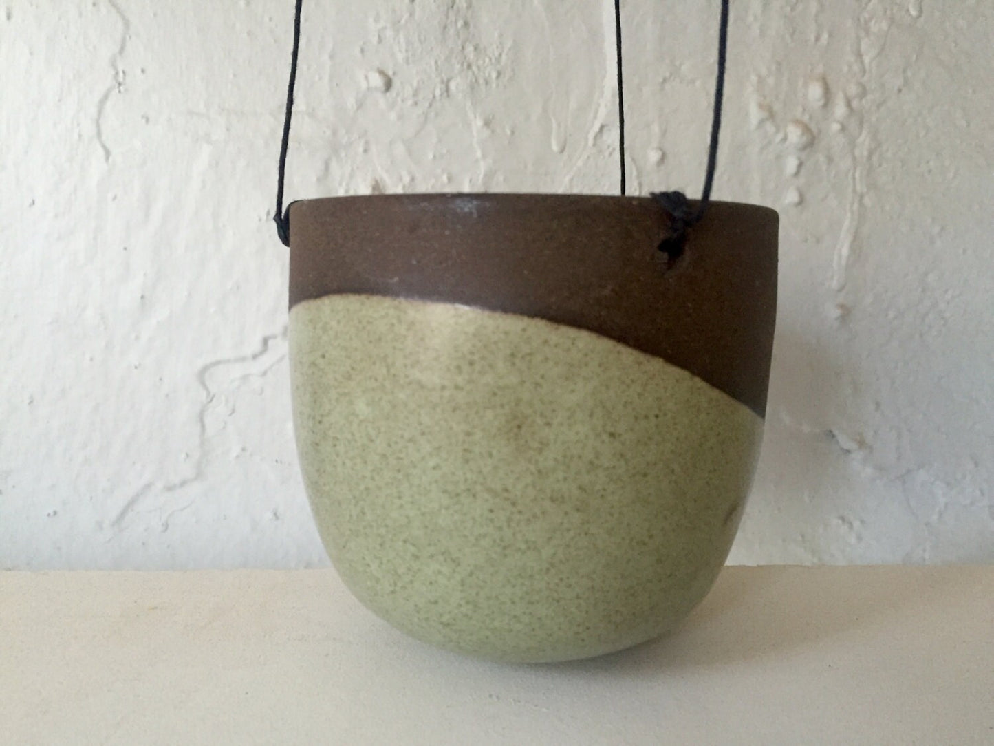 Ceramic sage green outdoor/indoor hanging jar flower/herb/ candle holder