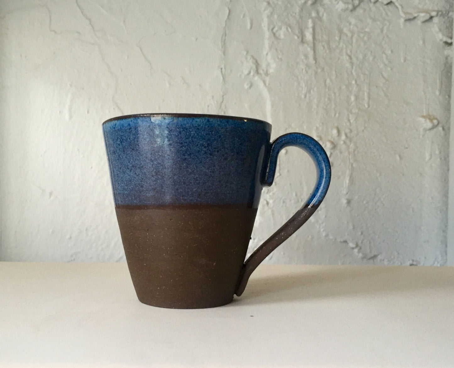 Ceramic coffee mug- modern design - black clay coffee mug - blue- half price!