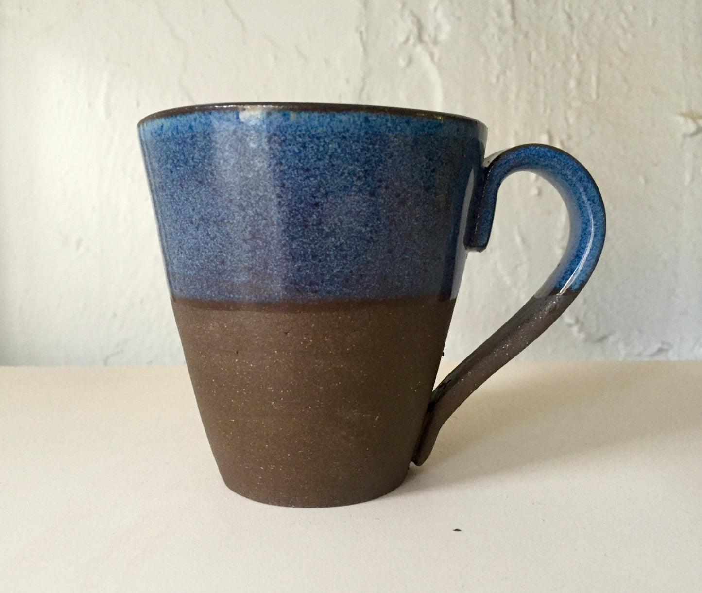Ceramic coffee mug- modern design - black clay coffee mug - blue- half price!