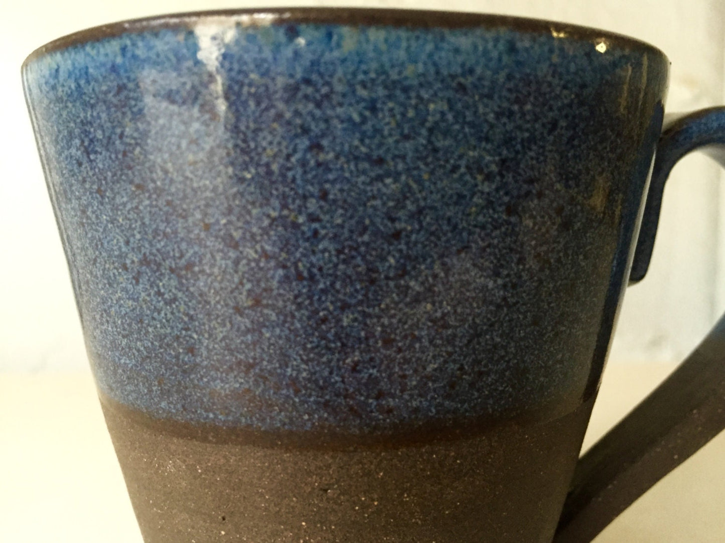 Ceramic coffee mug- modern design - black clay coffee mug - blue- half price!