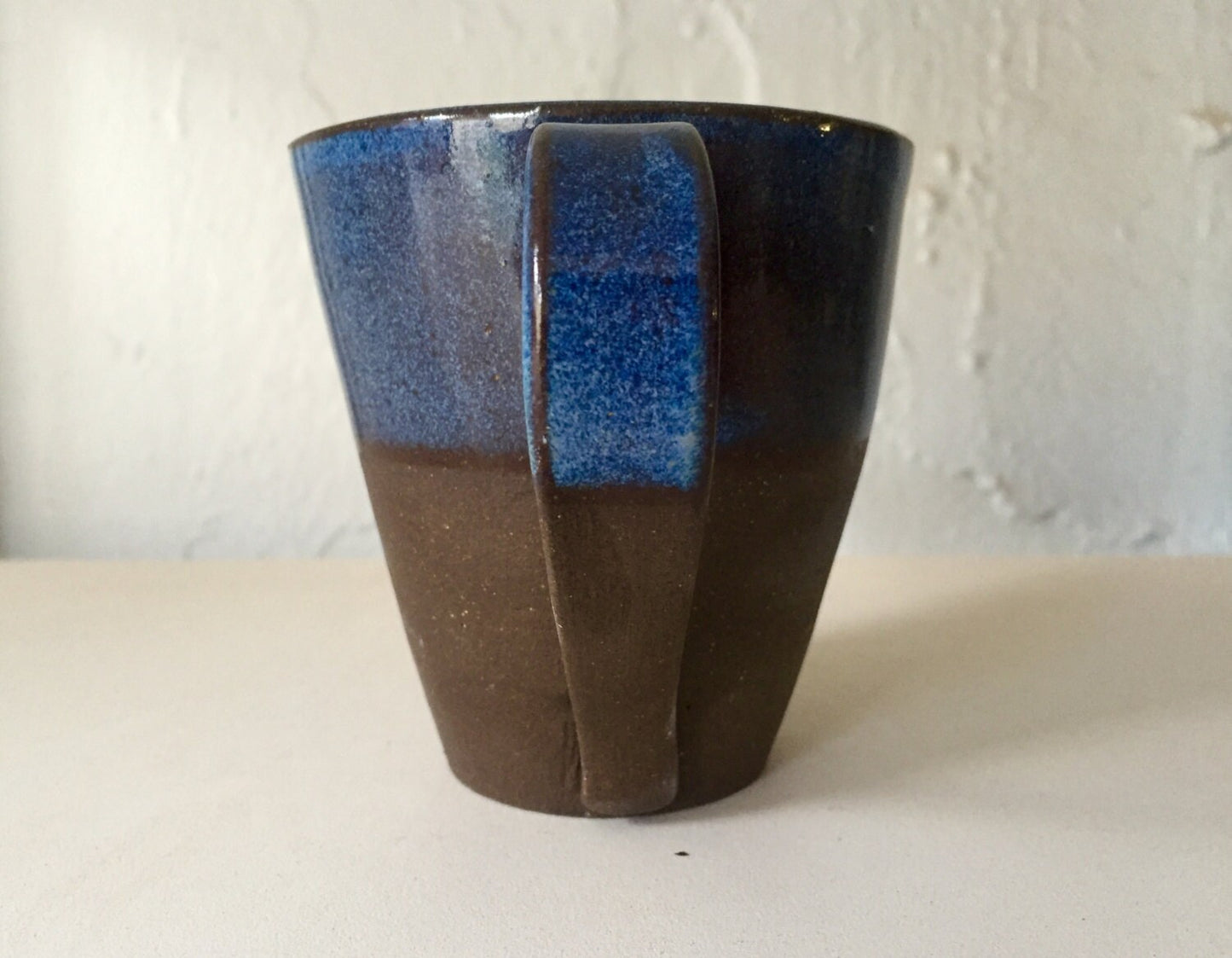 Ceramic coffee mug- modern design - black clay coffee mug - blue- half price!