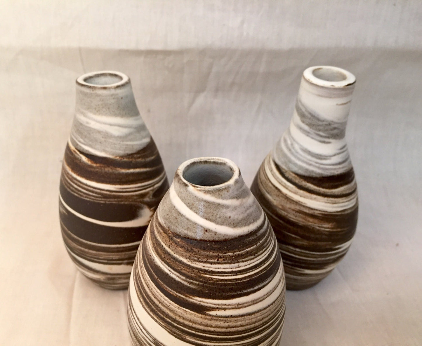 ceramic bud vases - marble clay- black and white - set of three