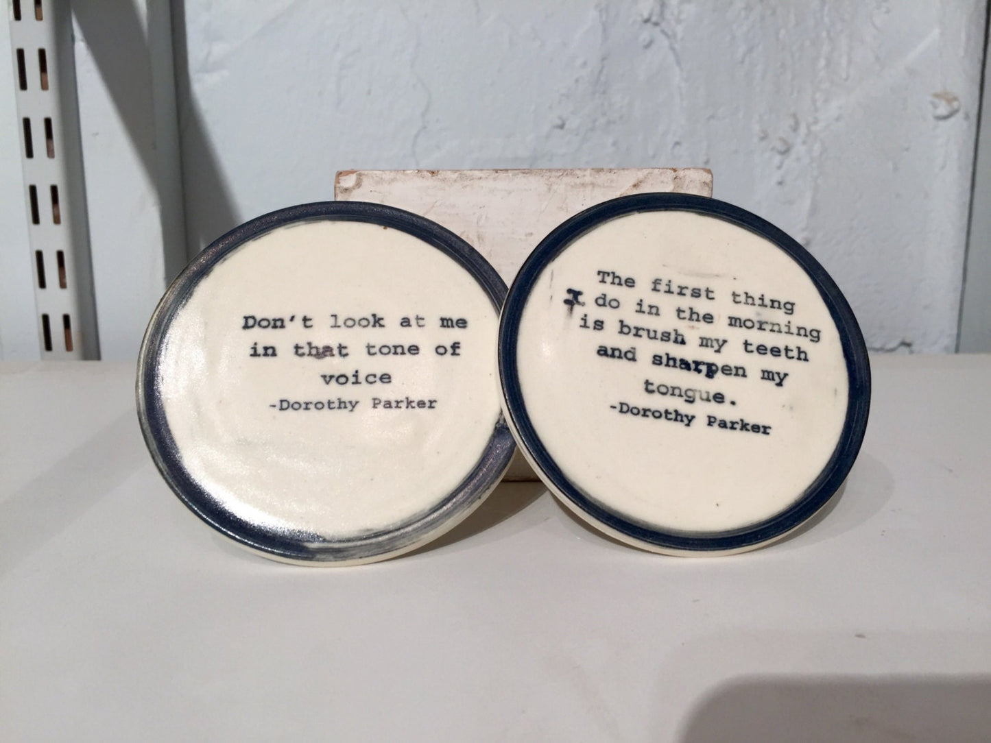 Handemade ceramics - Dorothy Parker quote - coasters - set of two - half price!