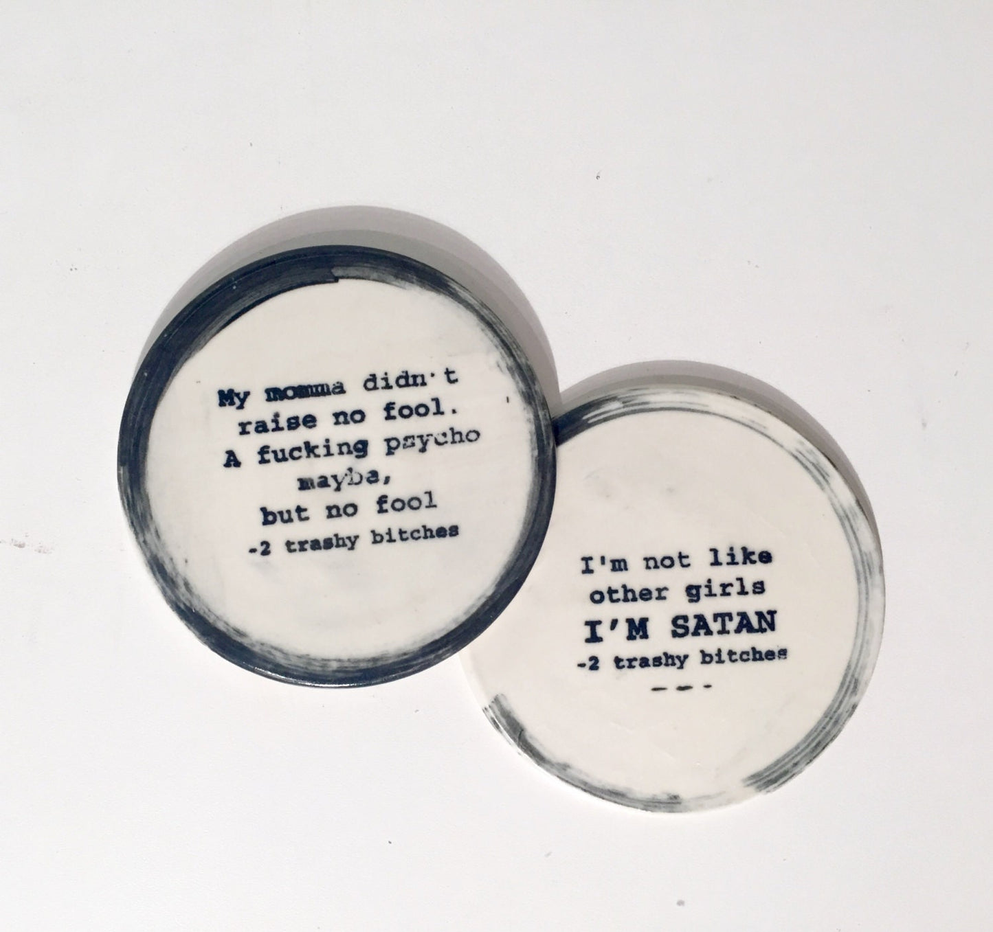 Ceramics coasters - Funny sayings - 2trashybitches - set of two - half price!