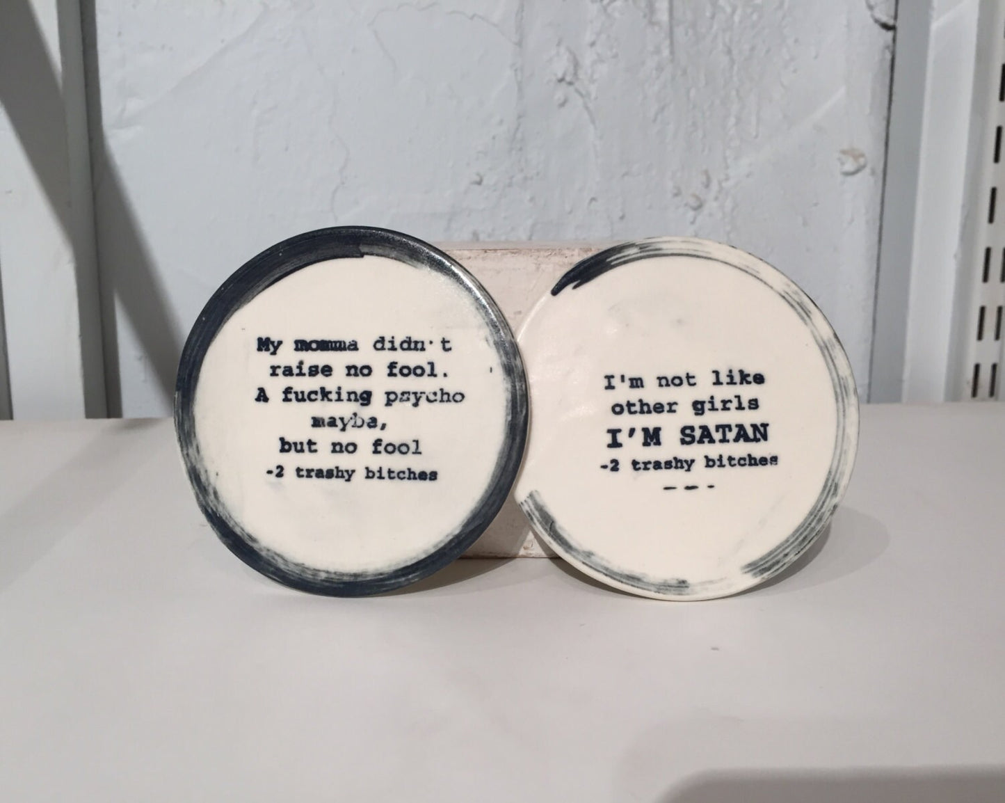 Ceramics coasters - Funny sayings - 2trashybitches - set of two - half price!