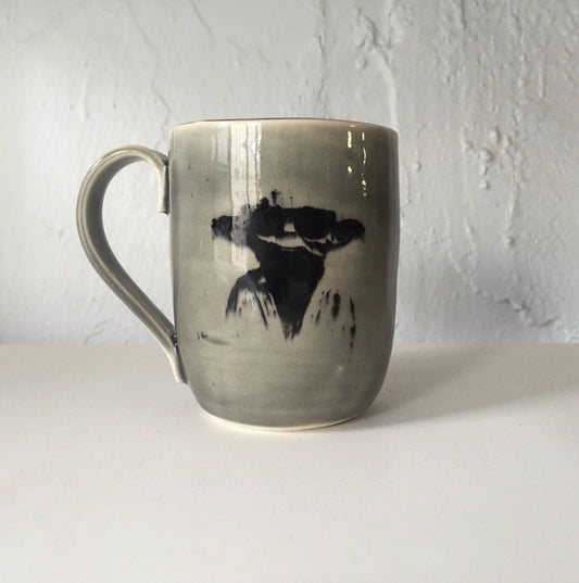 Handmade ceramic mug - yoda themed - starwars - grey and black