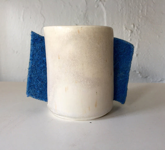 Handmade ceramic sponge holder for kitchen in modern white and pearl.
