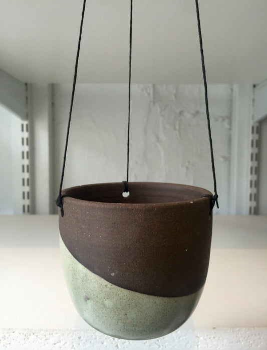 Ceramic sage green outdoor/indoor hanging jar flower/herb/ candle holder
