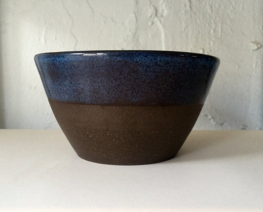 Modern ceramic bowls - black clay - handmade - blue