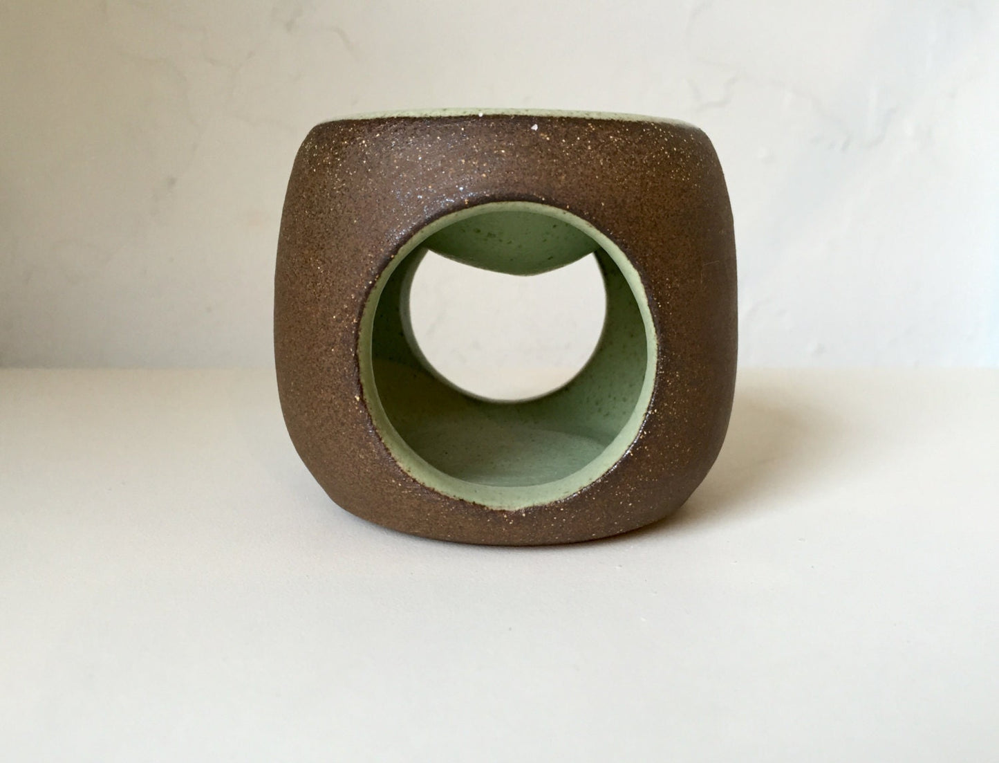 ceramic oil burner/wax melter - black clay-green