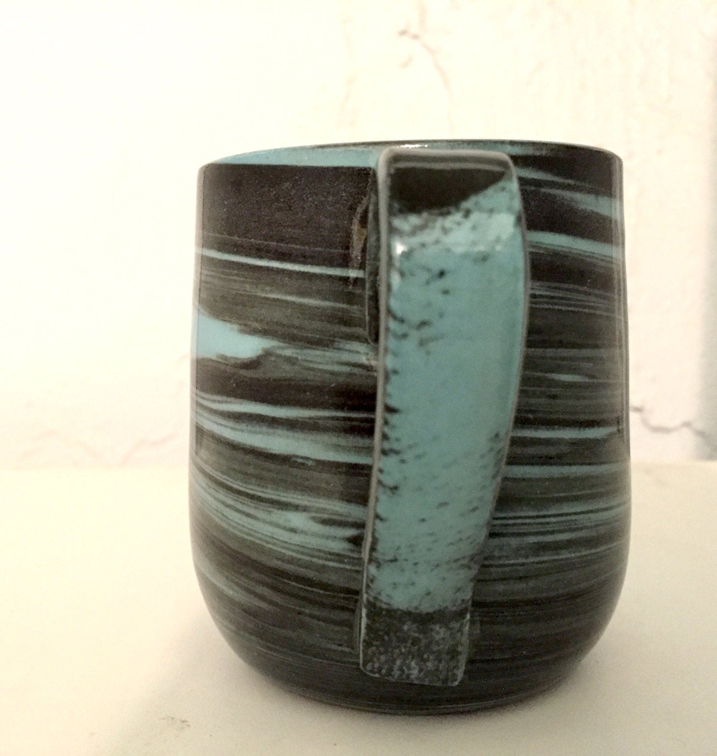 marble  - ceramic coffee mug- blue and gray