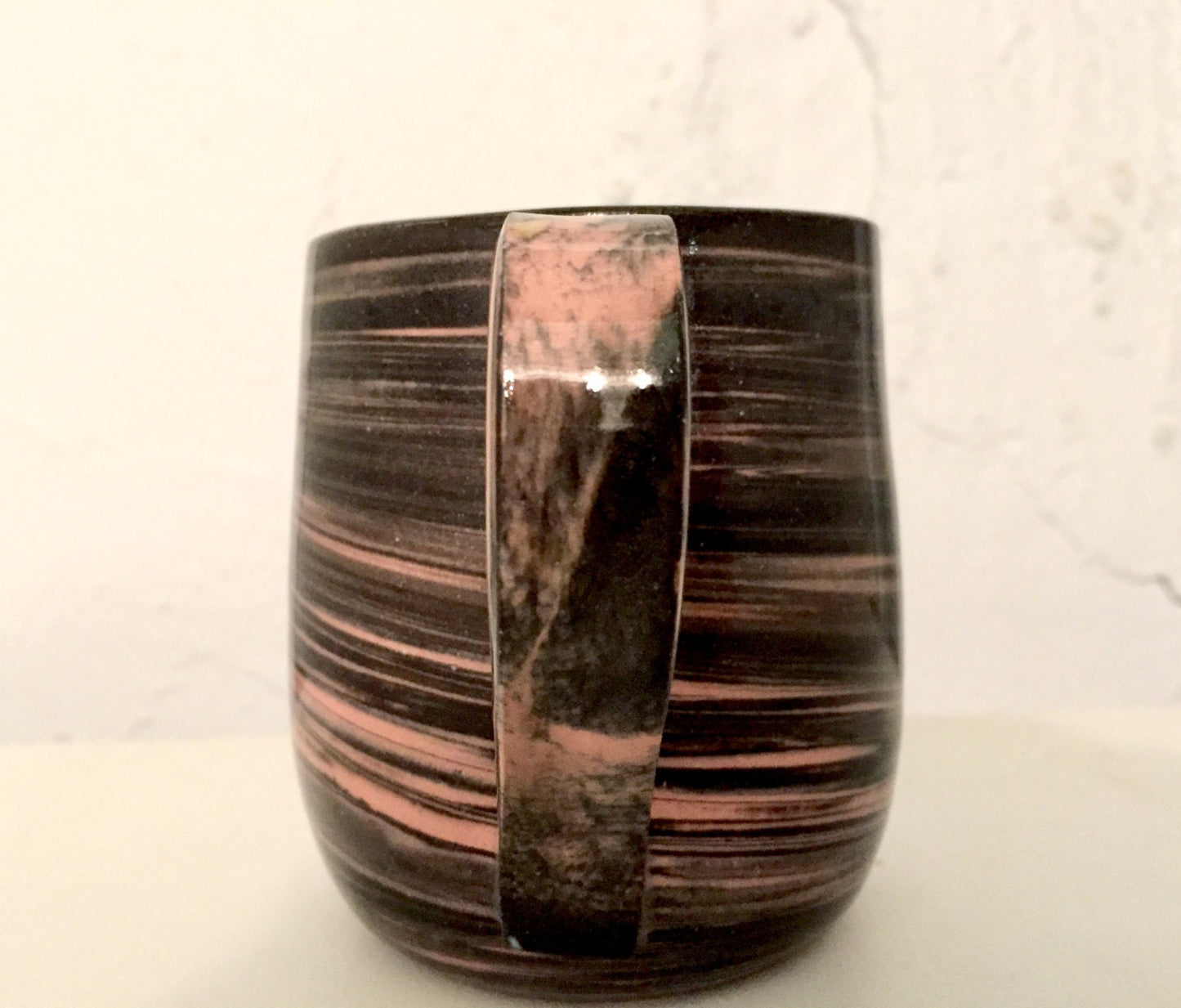 marble  - ceramic coffee mug- pink and gray