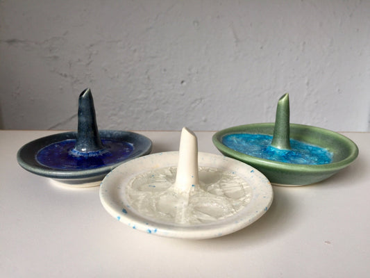 Ceramic ring dish/ holder- ring stem- assorted colors-melted glass