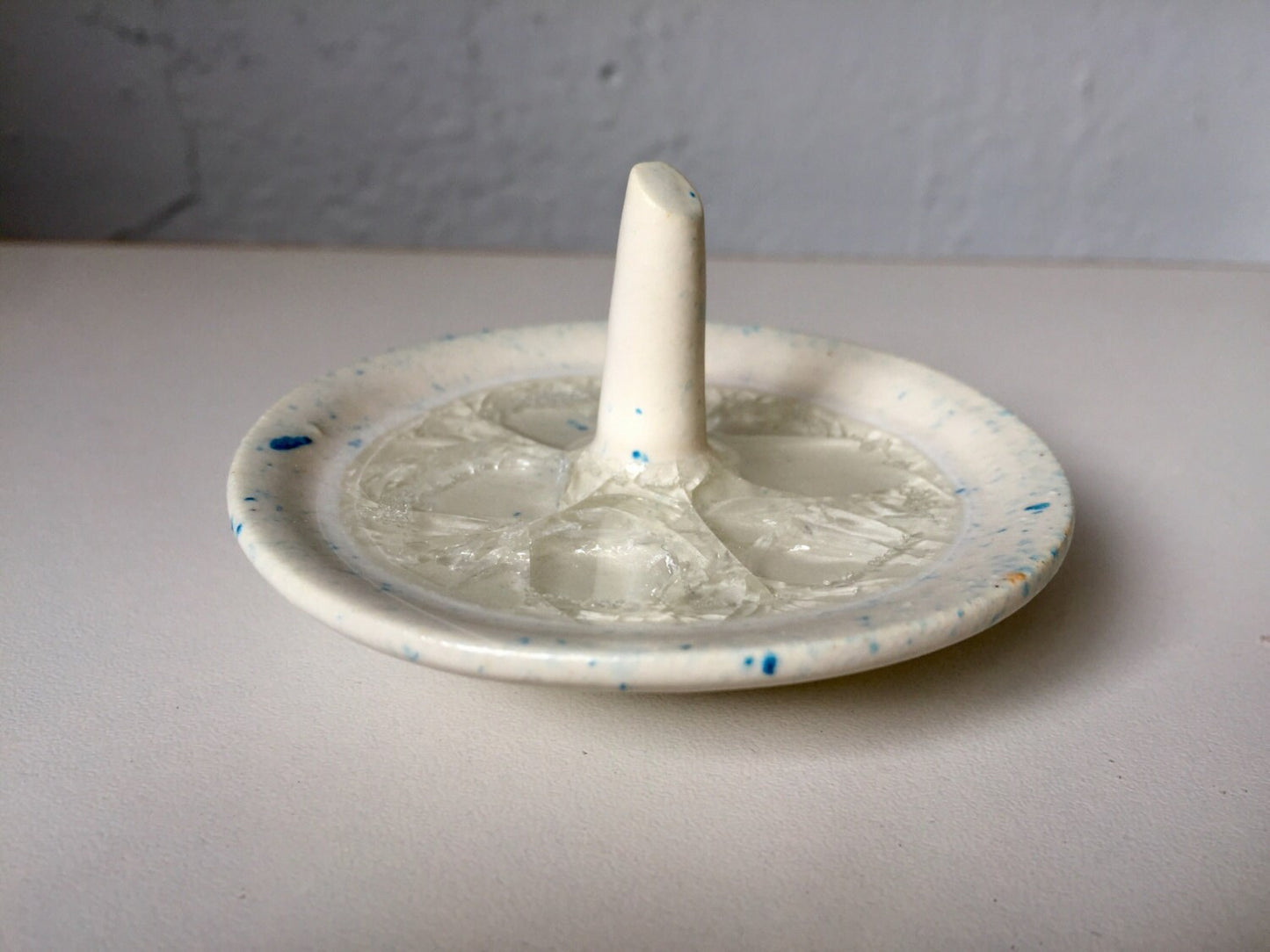 Ceramic ring dish/ holder- ring stem- assorted colors-melted glass
