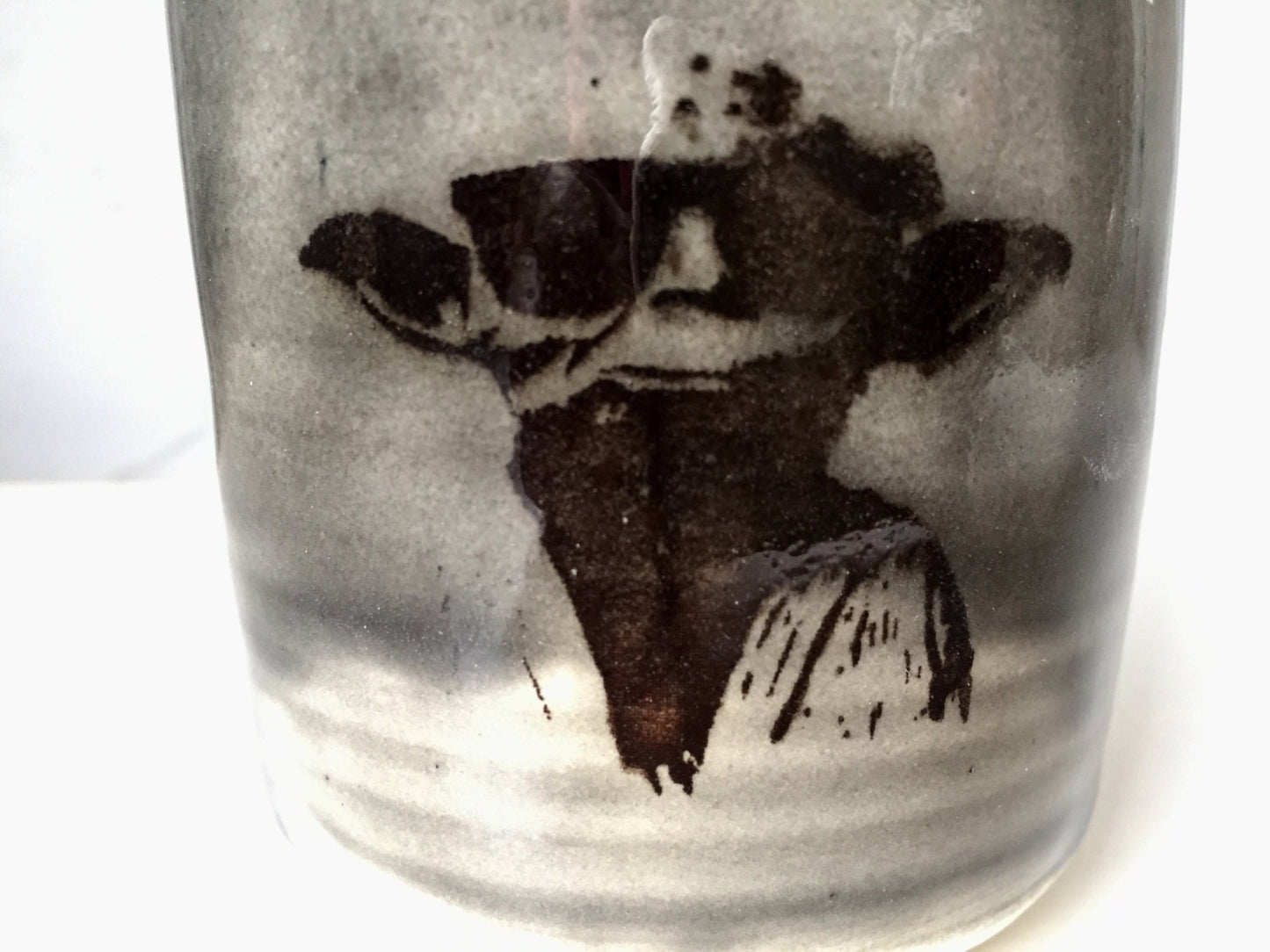 Handmade ceramic mug - yoda themed - starwars - grey and black