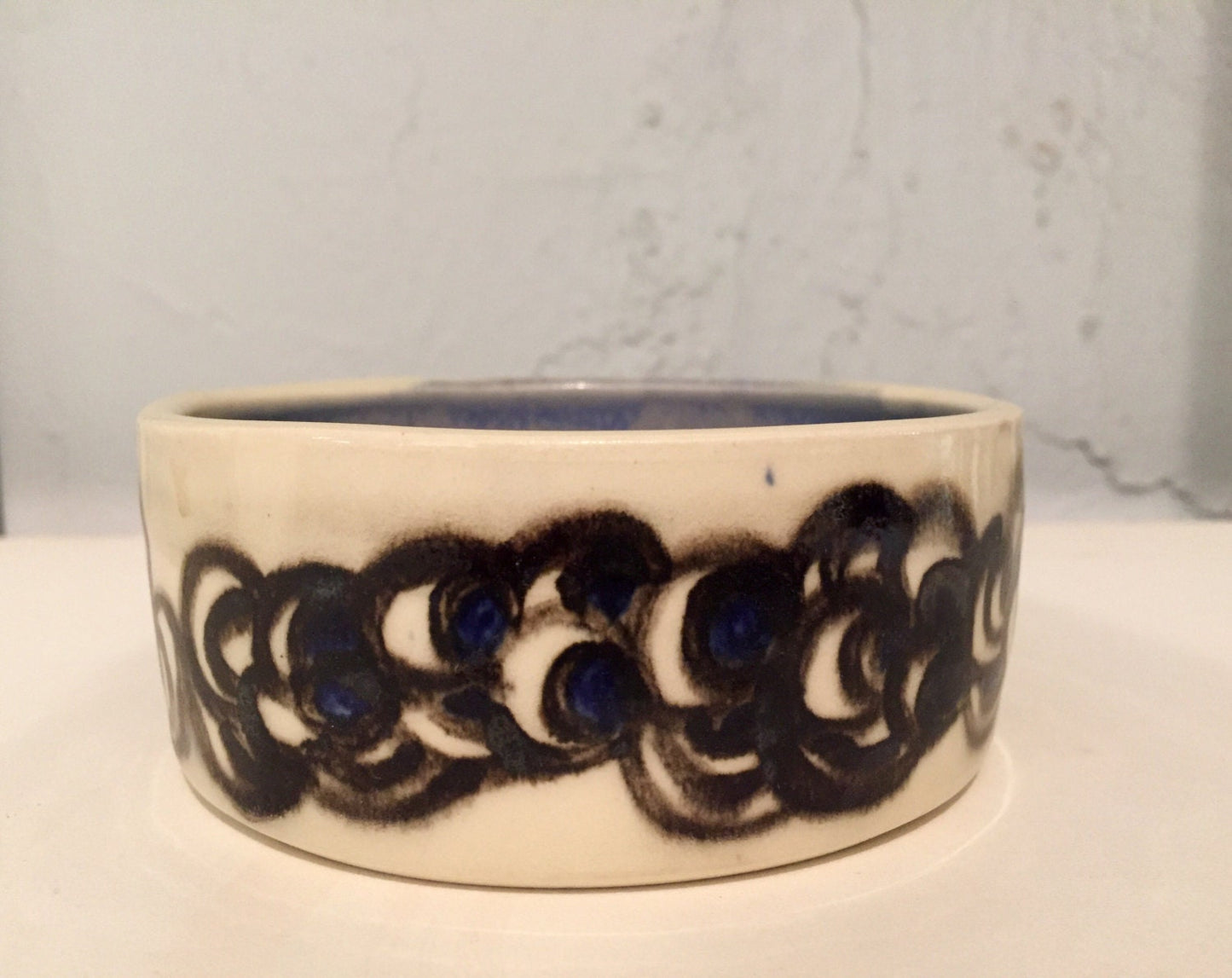 Ceramic bowl - multipurpose dish- abstract design - blue and white - half price!