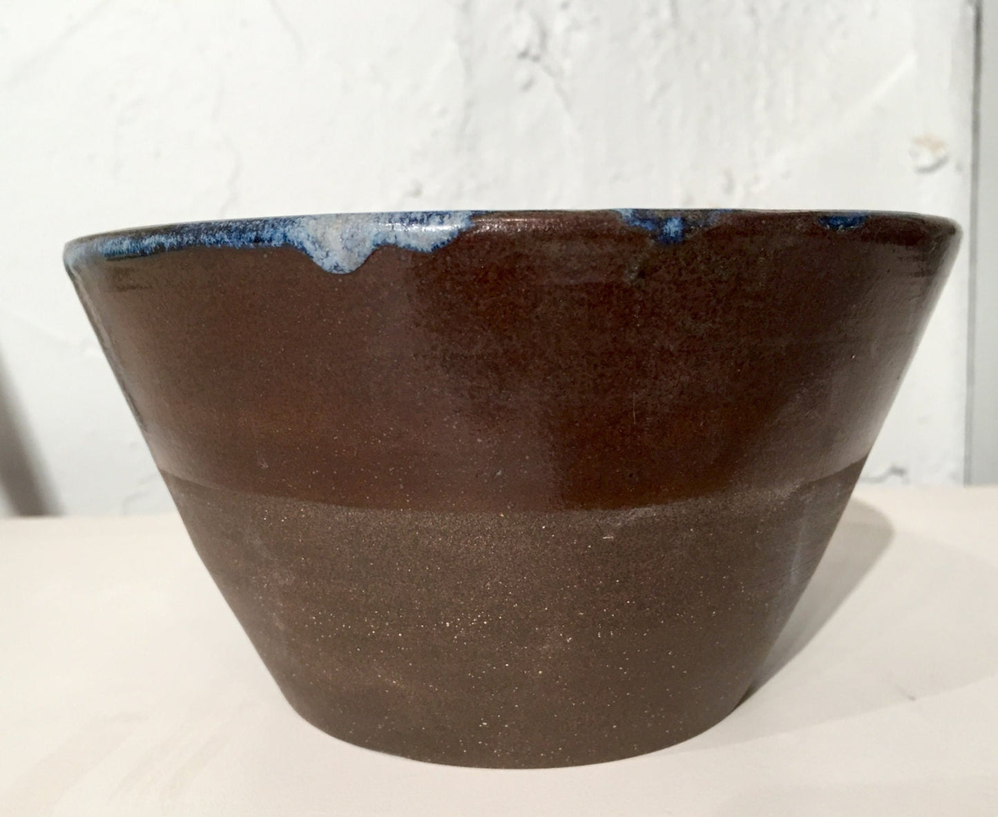 ceramic black clay bowl -  blue and brown - half price!