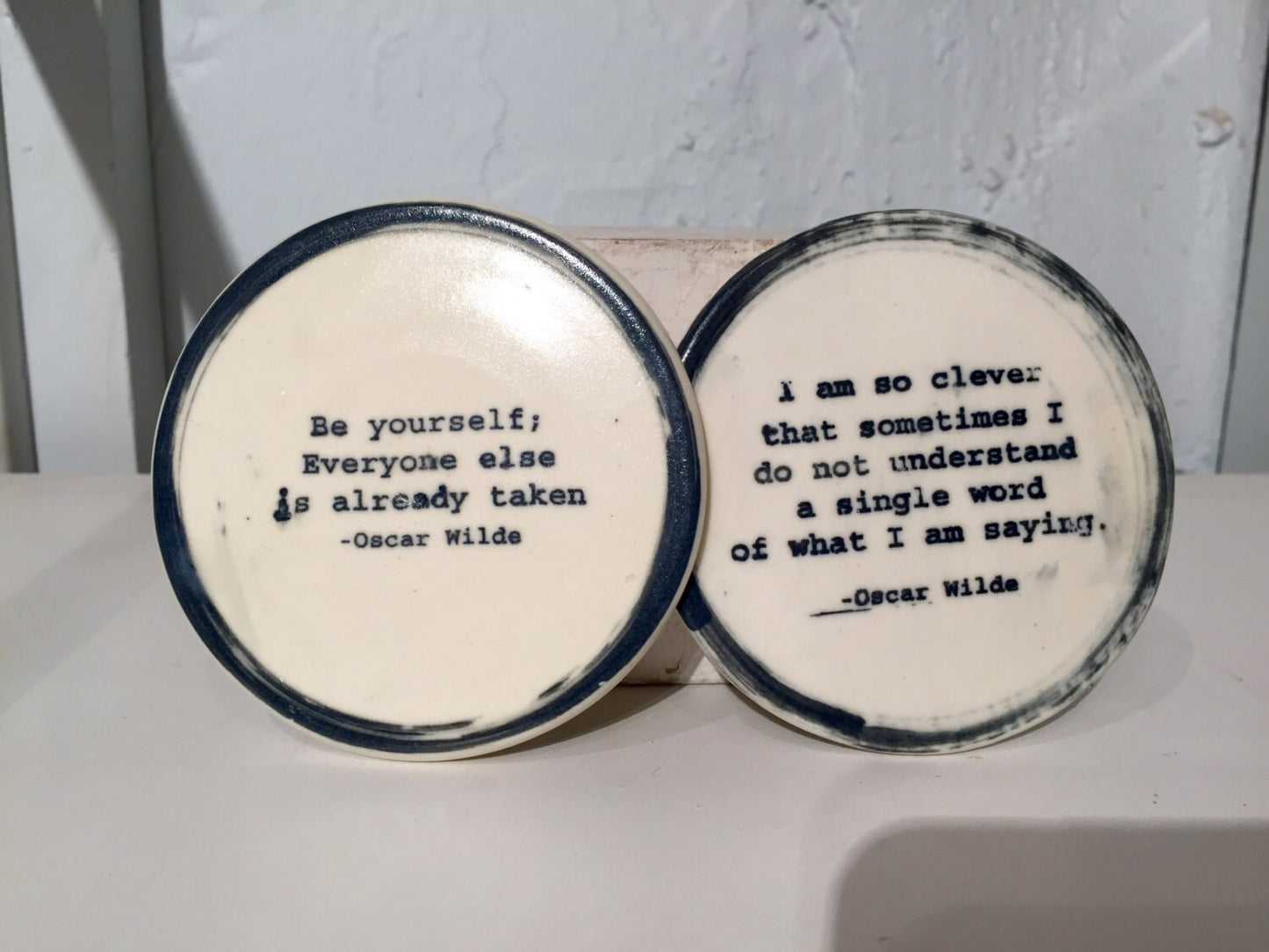 Coasters - ceramics - Oscar Wilde quotes - set of two - half price!