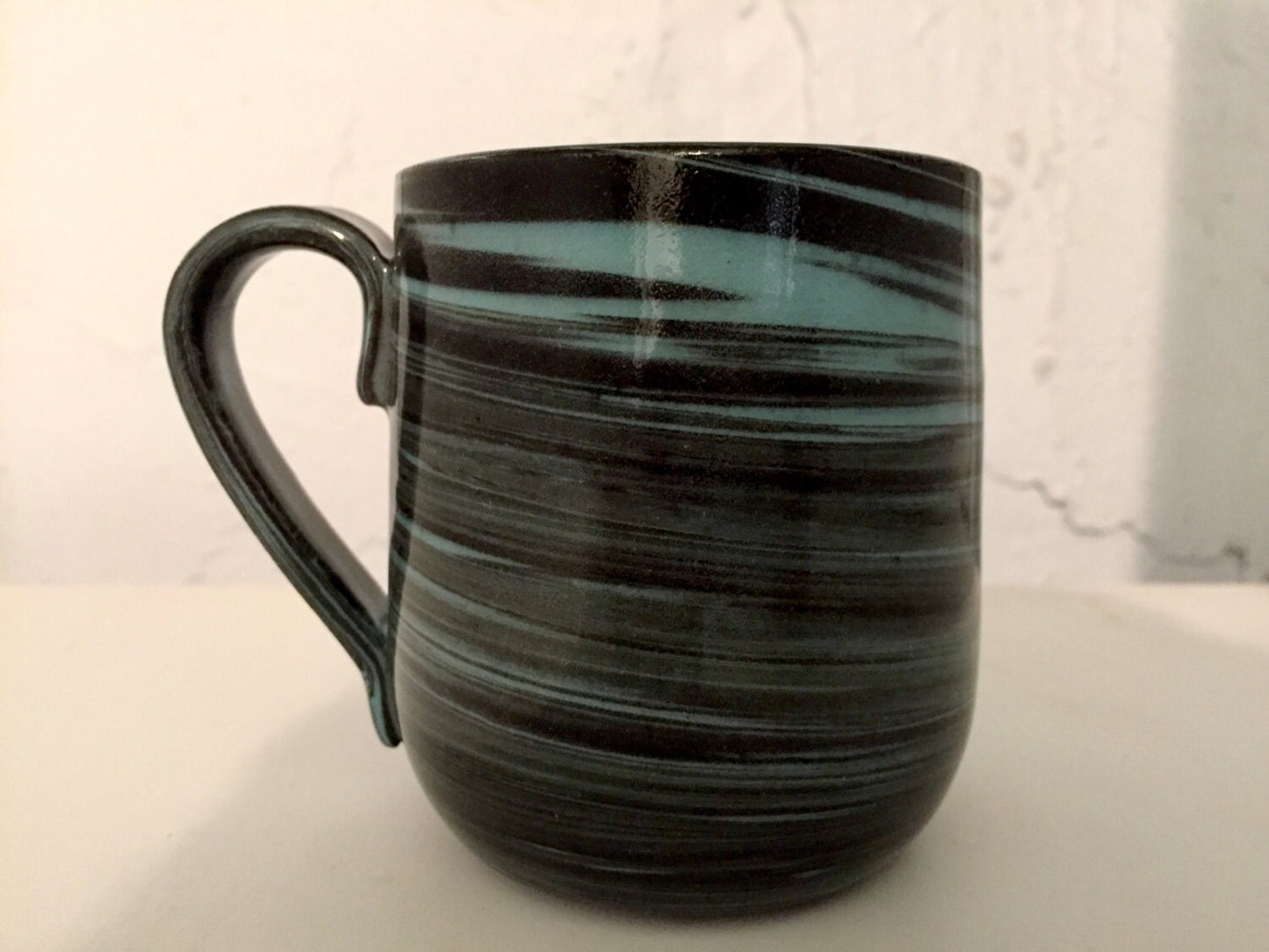 marble  - ceramic coffee mug- blue and gray