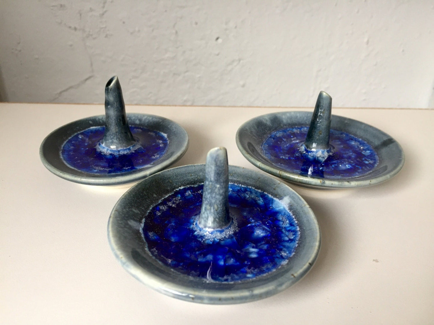 Ceramic ring dish/ holder- ring stem- assorted colors-melted glass
