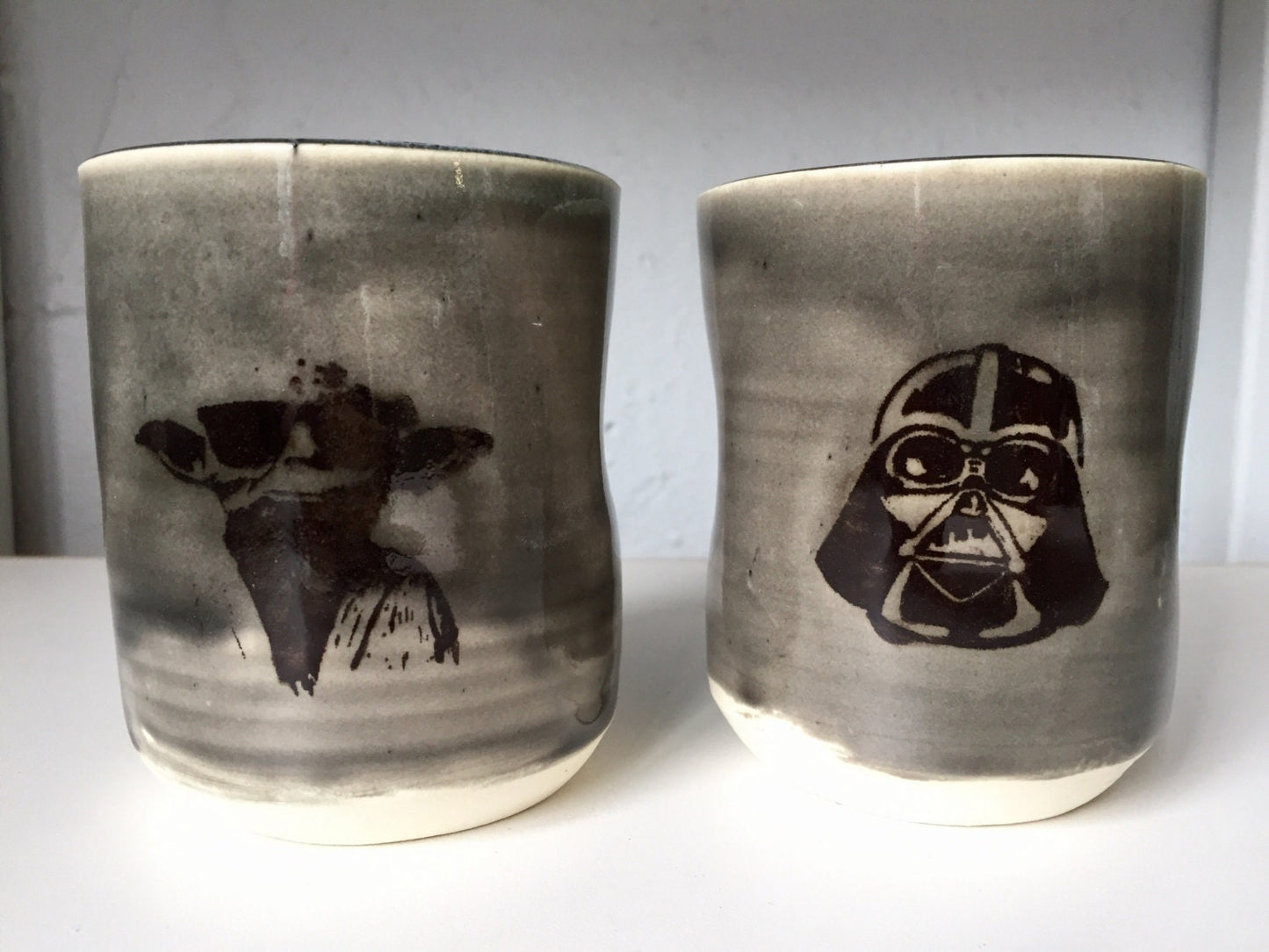 Handmade ceramic mug - yoda themed - starwars - grey and black