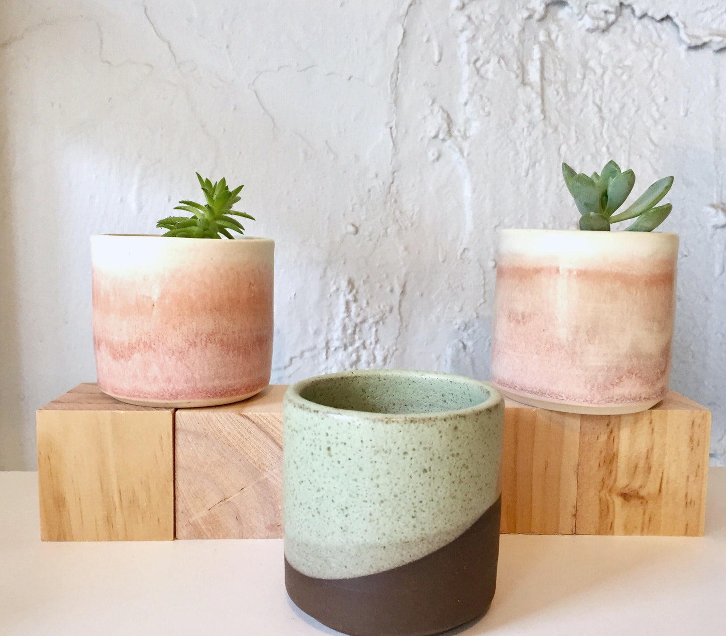 Ceramic mini planter- handmade succulent pot- green