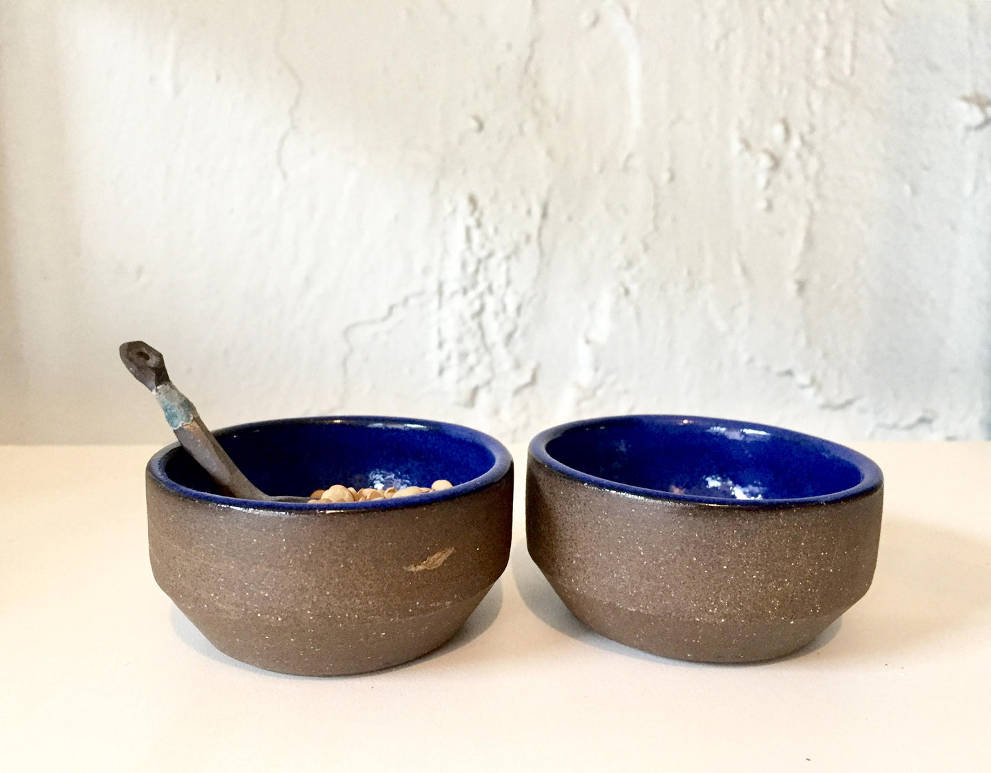ceramic ramekin- multipurpose dish-ceramic ramekin-  blue and raw clay- set of two