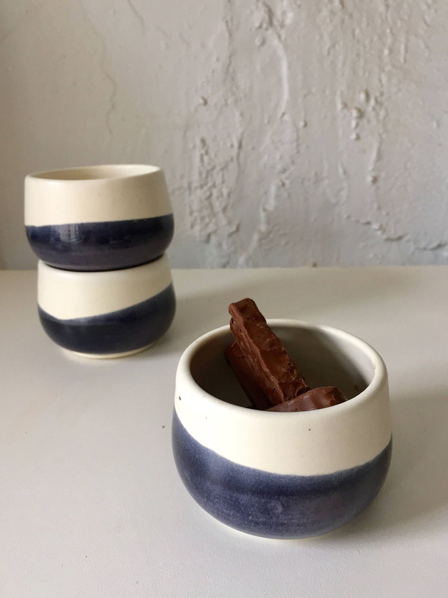 ceramic ramekin- multipurpose dish-kitchenware- purple and white- set of two.