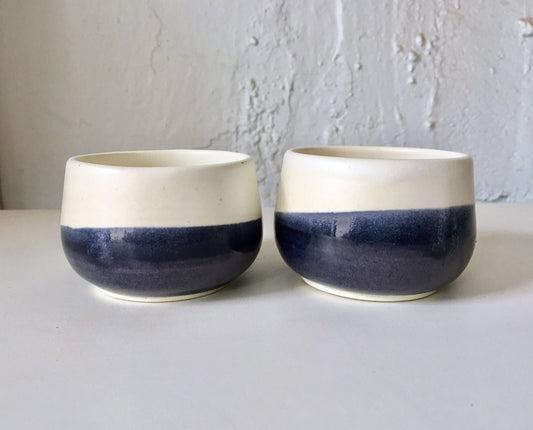 ceramic ramekin- multipurpose dish-kitchenware- purple and white- set of two.