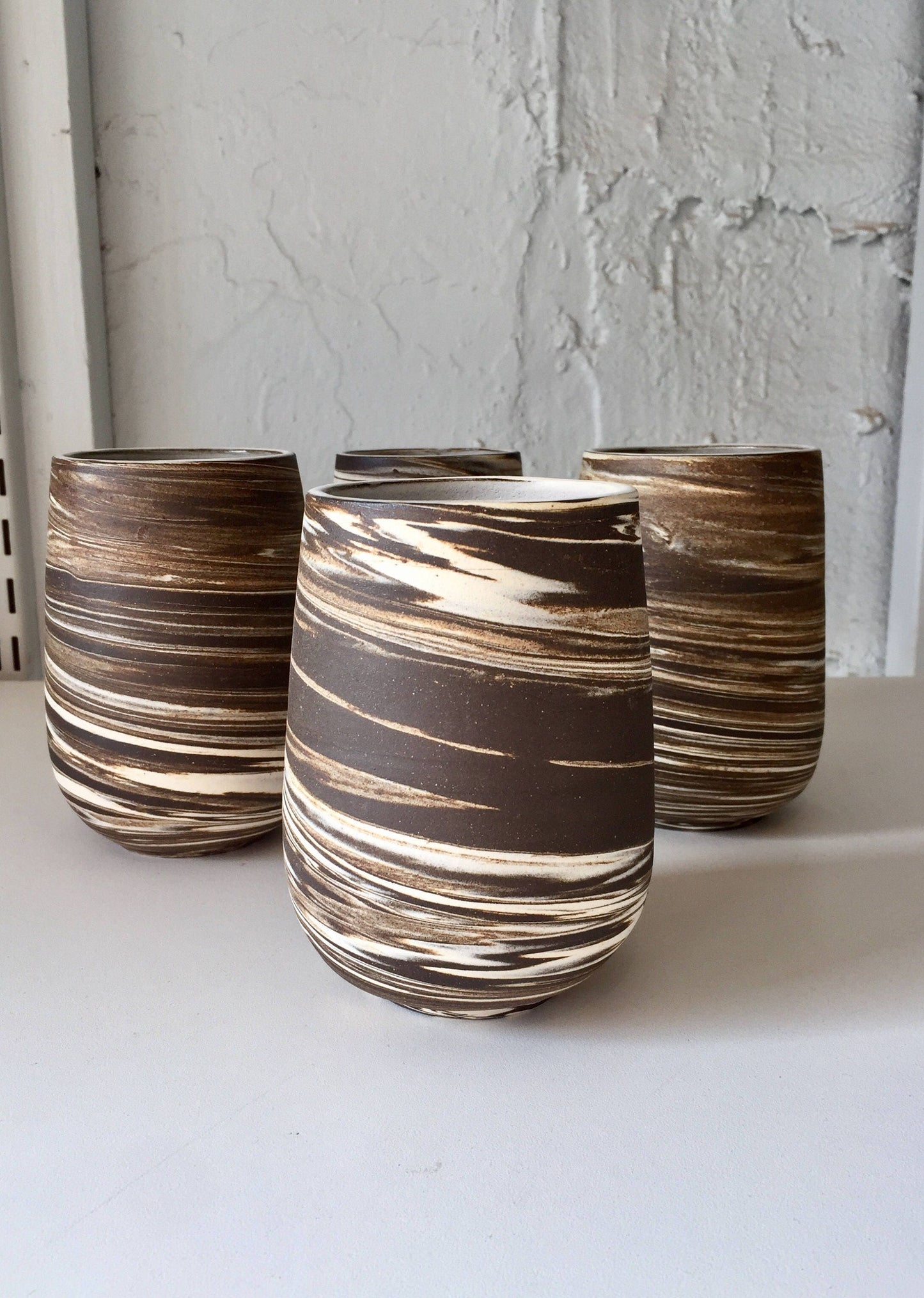 ceramic mug- tumbler- Marbled clay- brown and white- multipurpose- NEW!