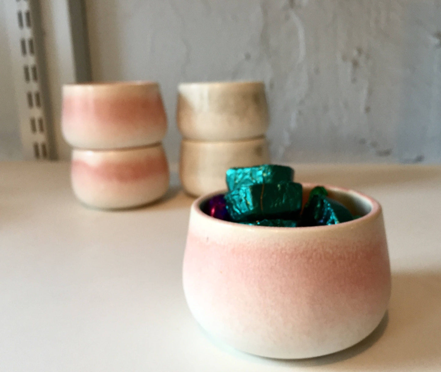 ceramic ramekin- multipurpose dish-kitchenware- White and pink-set of two- NEW!