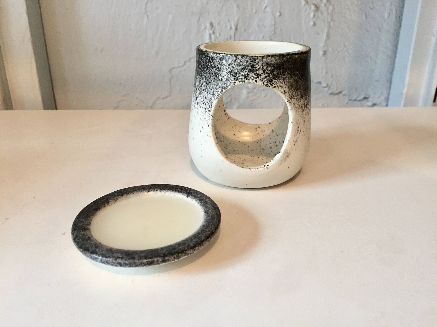 ceramic oil burner/wax melter - White and black- handmade- NEW!