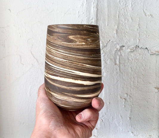 ceramic mug- tumbler- Marbled clay- brown and white- multipurpose- NEW!
