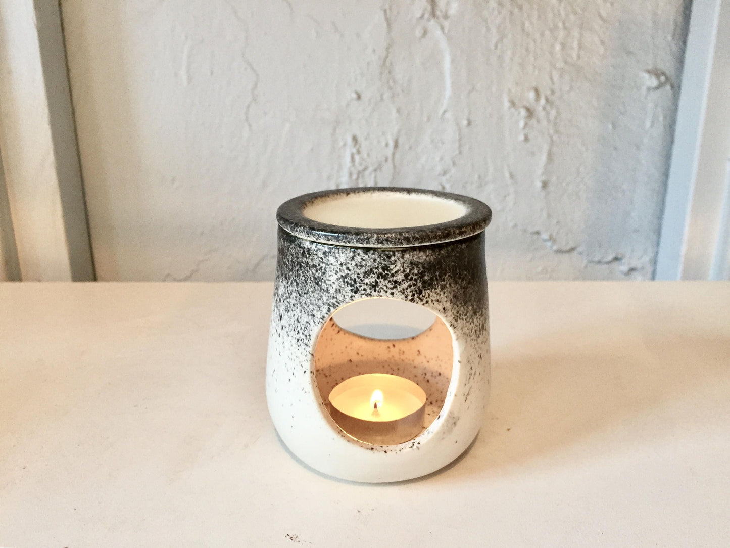 ceramic oil burner/wax melter - White and black- handmade- NEW!