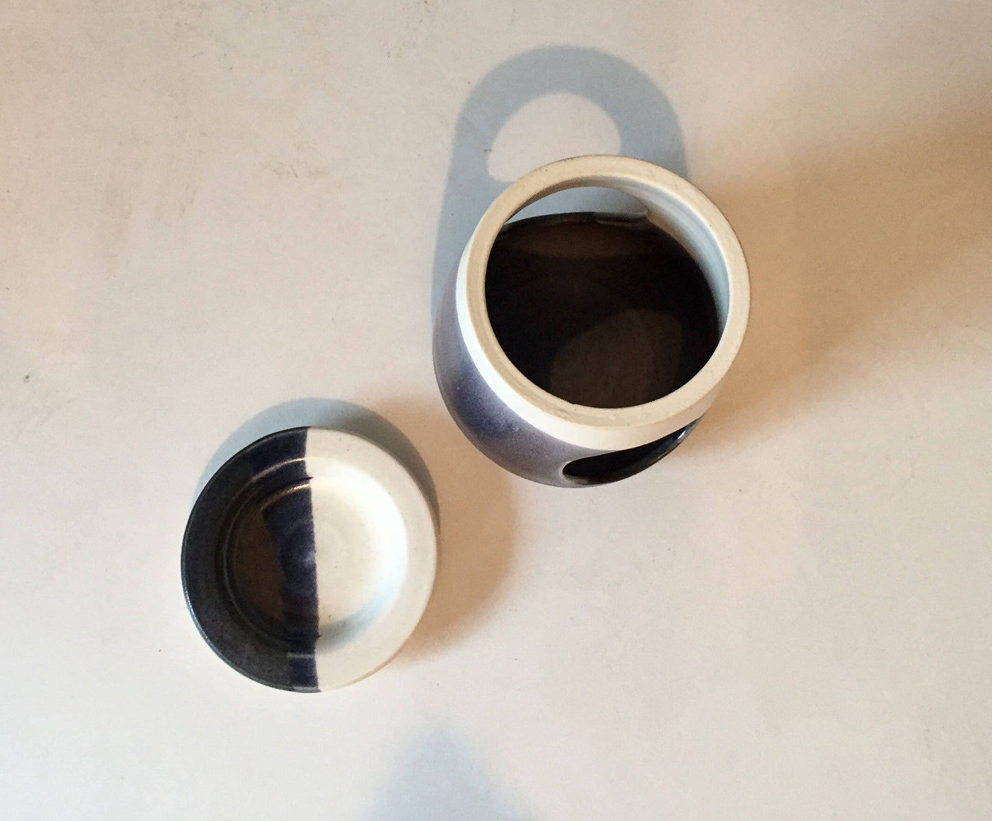 ceramic oil burner/wax melter - White and purple/gray- handmade- NEW!