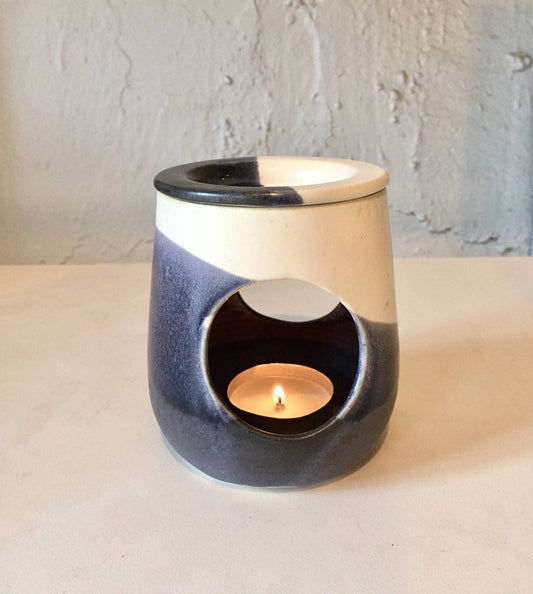 ceramic oil burner/wax melter - White and purple/gray- handmade- NEW!